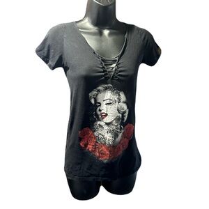 Edgy Black Marilyn Monroe  Lace-Up Graphic Tee
